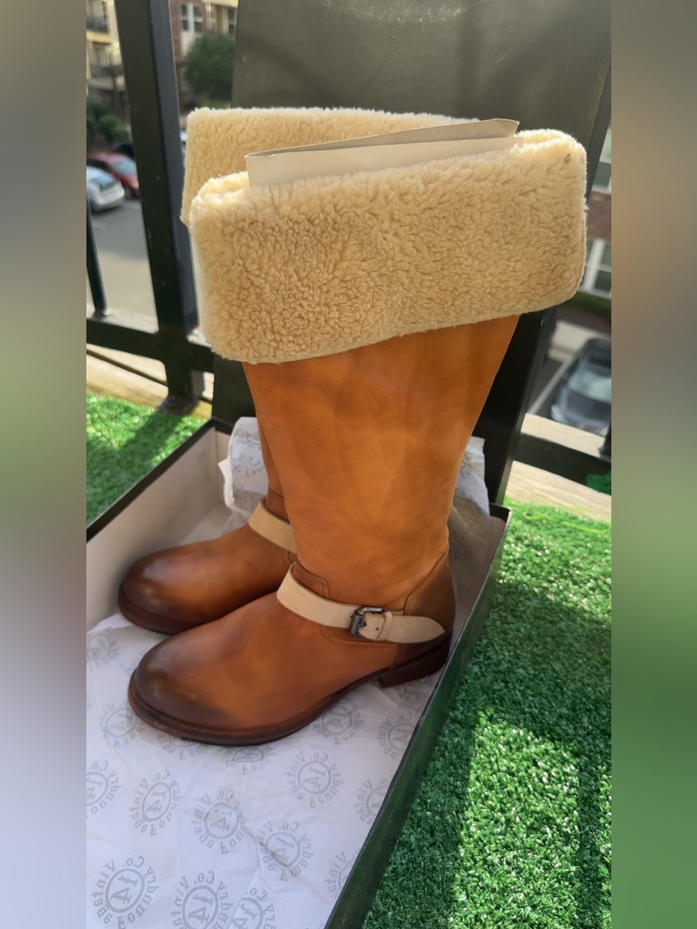 Women's Tall Shearling-Trim Leather Riding Boots in Tan